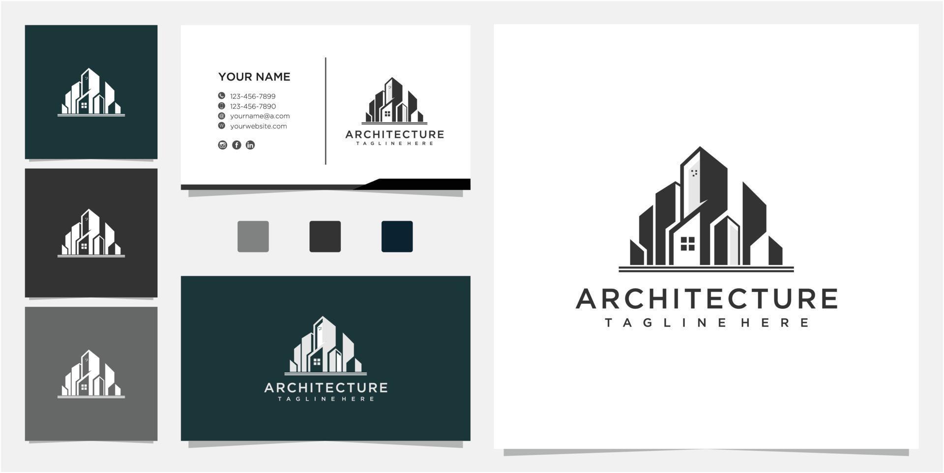 Design de logotipo de arquitetura de edifício moderno simples com gráfico de arranha-céu de arte de linha vetor