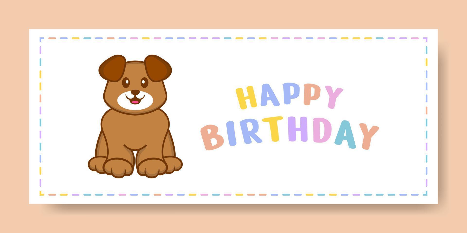 banner de feliz aniversário com personagem de desenho animado de cachorro bonito. ilustração vetorial vetor