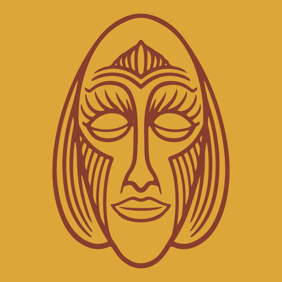 arte étnica máscara facial africana mão desenhada isolada em fundo amarelo. vetor