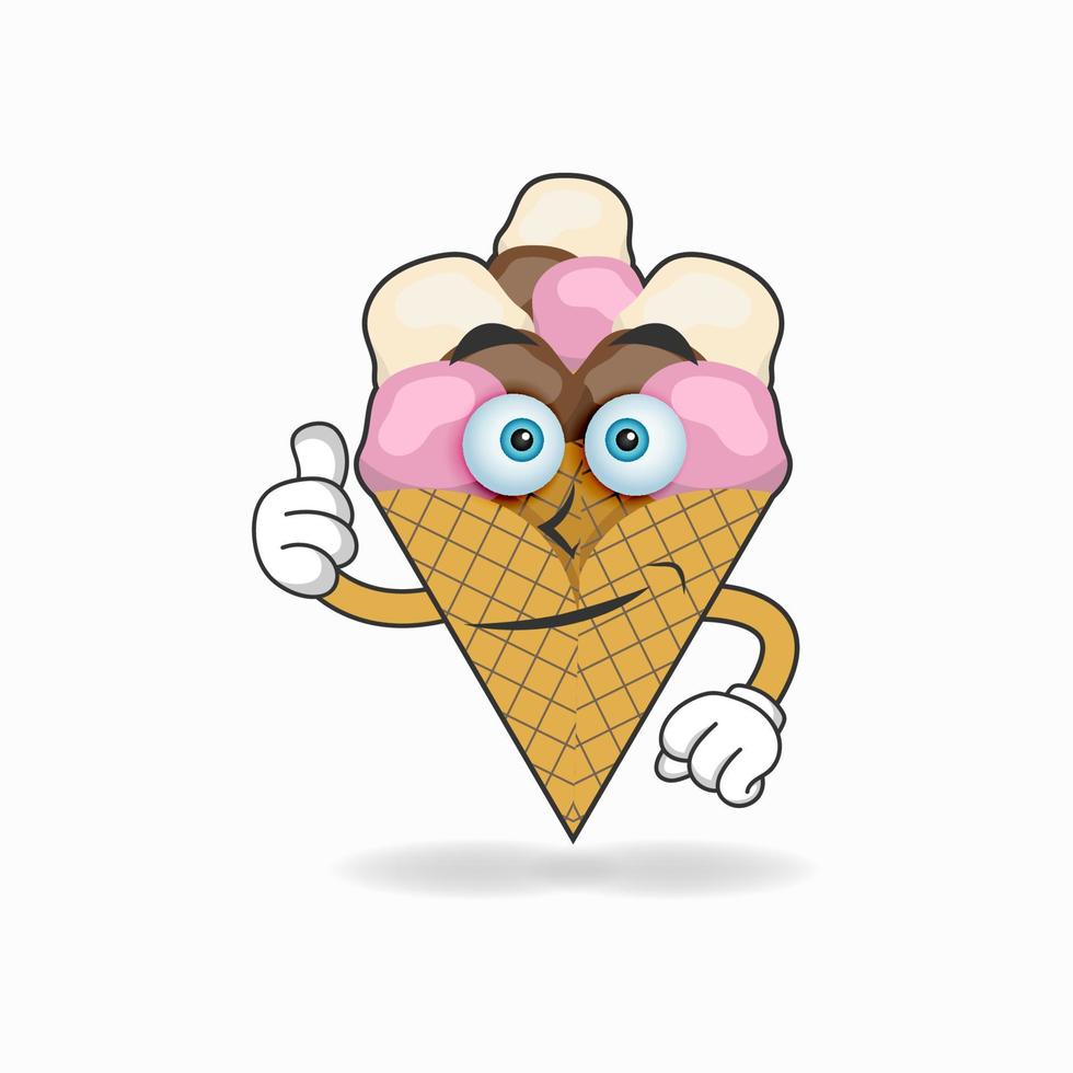 personagem de mascote de sorvete com polegares para cima trazer. ilustração vetorial vetor