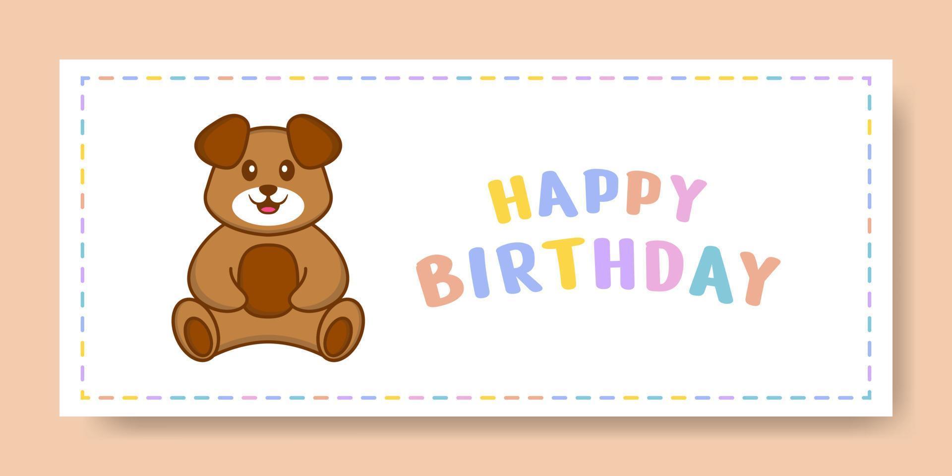 banner de feliz aniversário com personagem de desenho animado de cachorro bonito. ilustração vetorial vetor