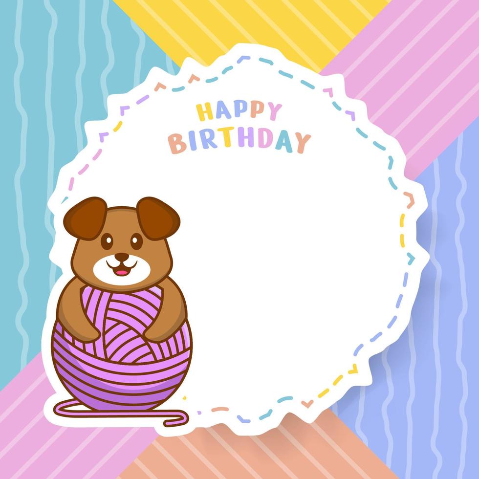 cartão de feliz aniversário com personagem de desenho animado de cachorro bonito. ilustração vetorial vetor