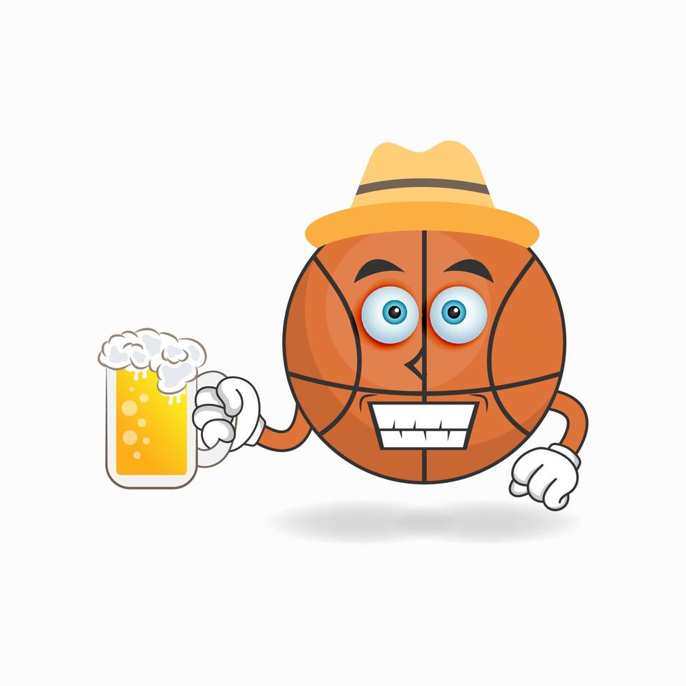 o personagem mascote do basquete está segurando um copo cheio de uma bebida. ilustração vetorial vetor