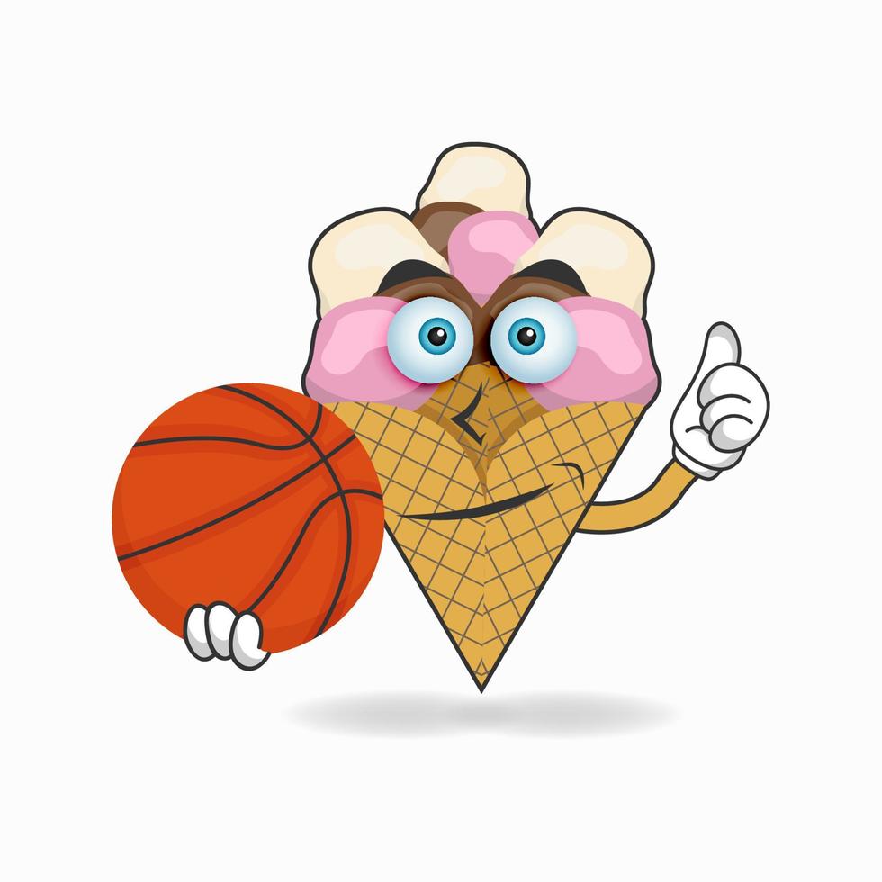 o mascote do sorvete se torna um jogador de basquete. ilustração vetorial vetor