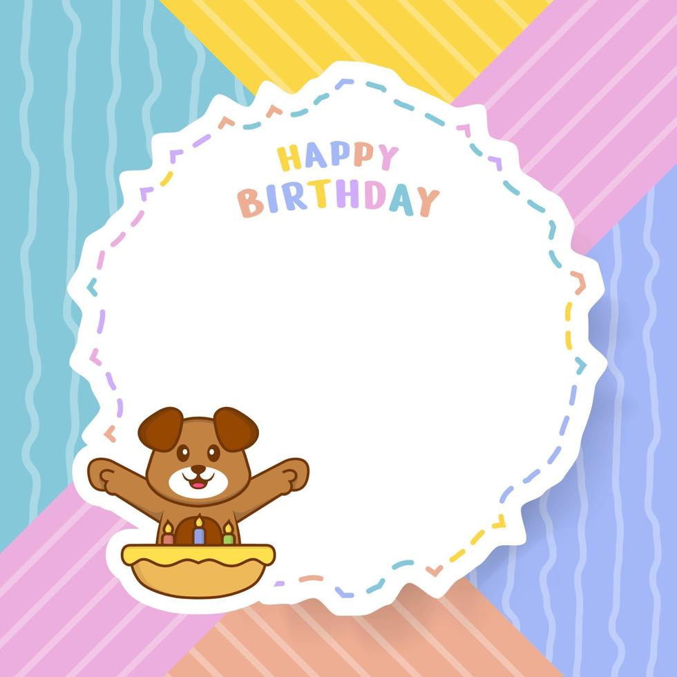 cartão de feliz aniversário com personagem de desenho animado de cachorro bonito. ilustração vetorial vetor
