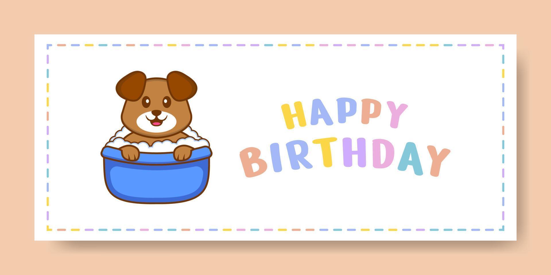 banner de feliz aniversário com personagem de desenho animado de cachorro bonito. ilustração vetorial vetor