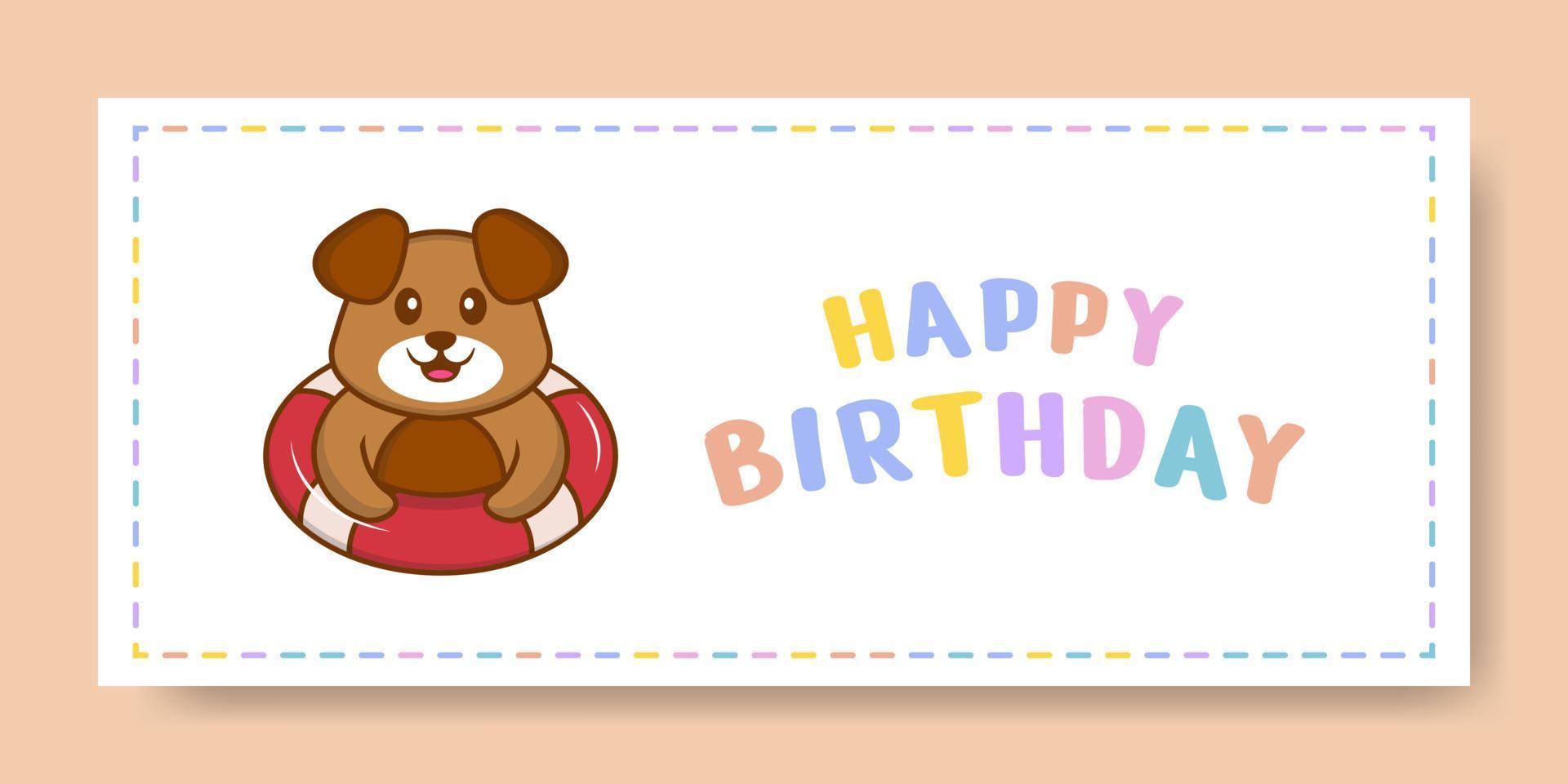 banner de feliz aniversário com personagem de desenho animado de cachorro bonito. ilustração vetorial vetor