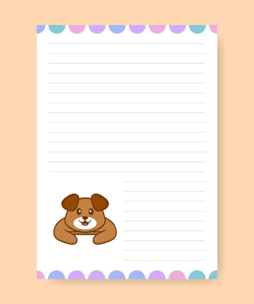 página do planejador e lista de tarefas com cachorro bonito. ilustração do vetor dos desenhos animados.