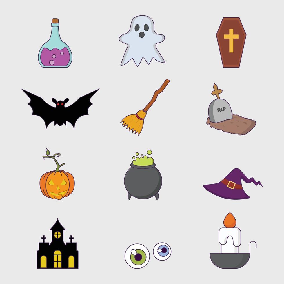 uma coleção de adesivos bonitos de halloween com designs simples vetor