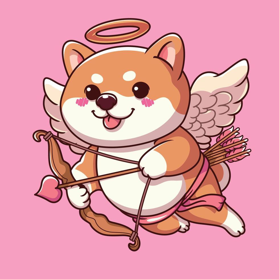 Shiba inu cachorro cupido para namorados ilustração vetor