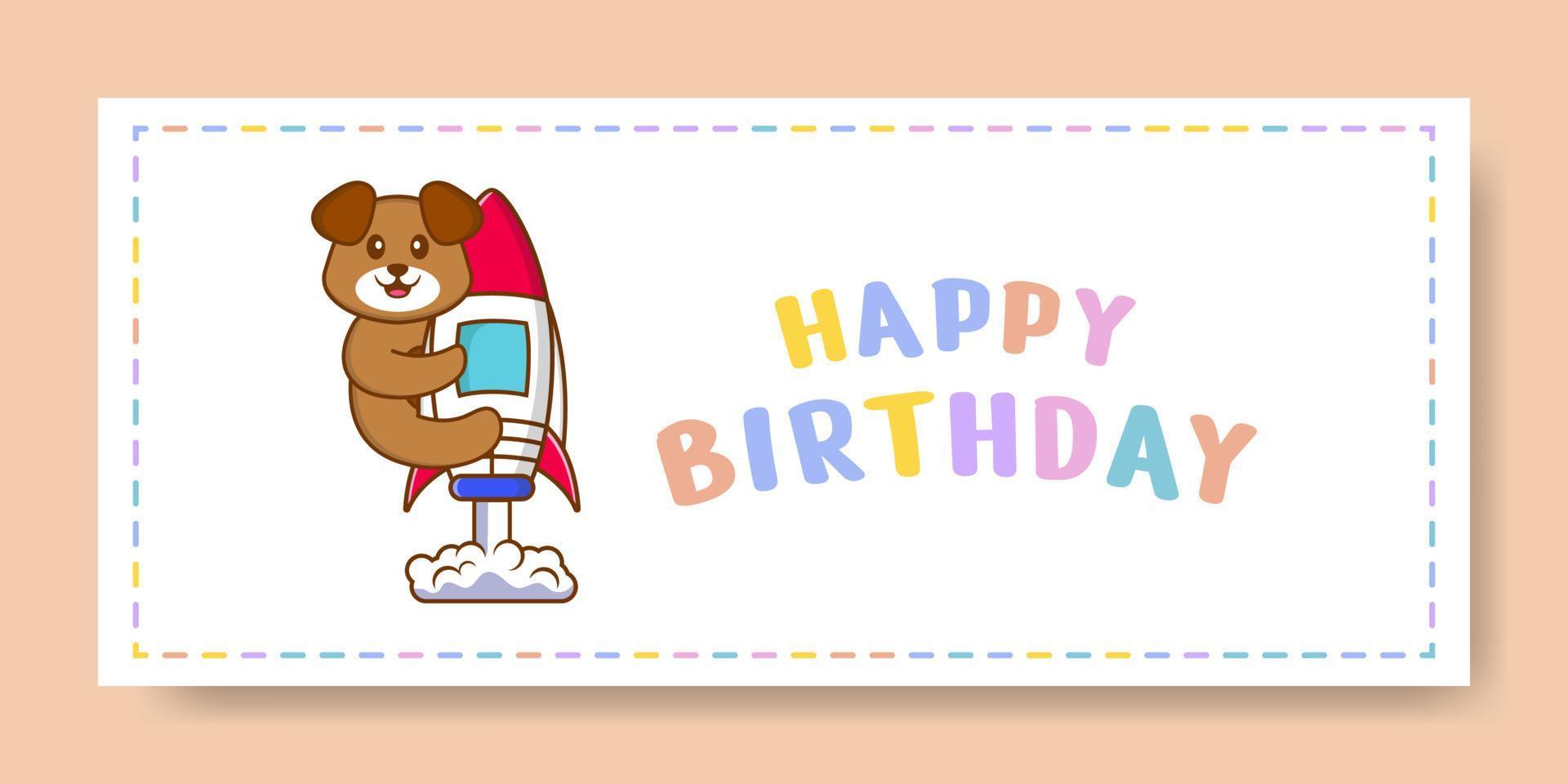 banner de feliz aniversário com personagem de desenho animado de cachorro bonito. ilustração vetorial vetor