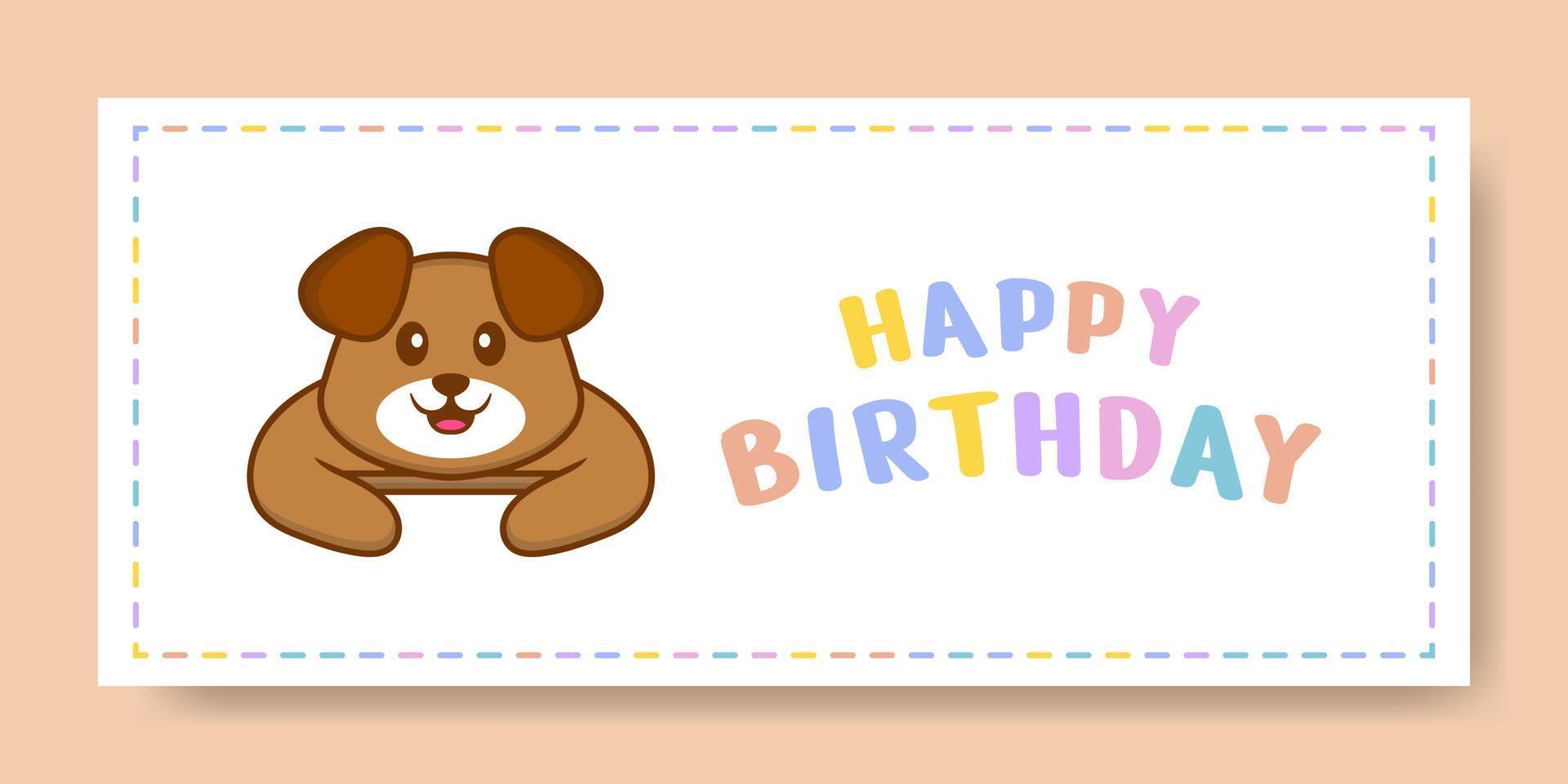 banner de feliz aniversário com personagem de desenho animado de cachorro bonito. ilustração vetorial vetor