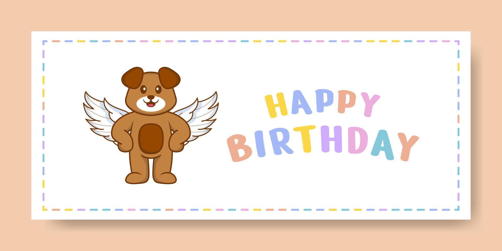 banner de feliz aniversário com personagem de desenho animado de cachorro bonito. ilustração vetorial vetor