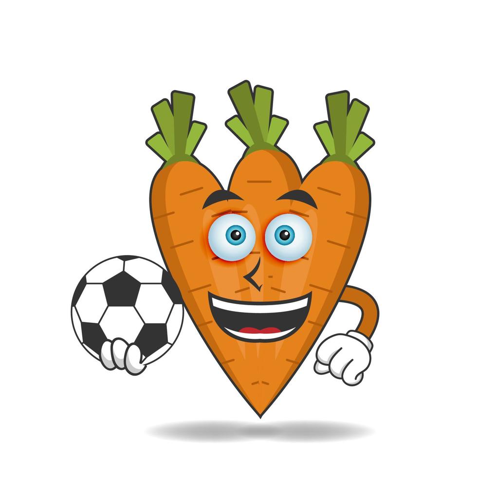 o mascote da cenoura vira jogador de futebol. ilustração vetorial vetor