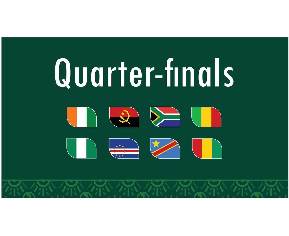 trimestre finais bandeiras africano nações 2023 emblemas equipes países africano futebol símbolo logotipo Projeto vetor ilustração