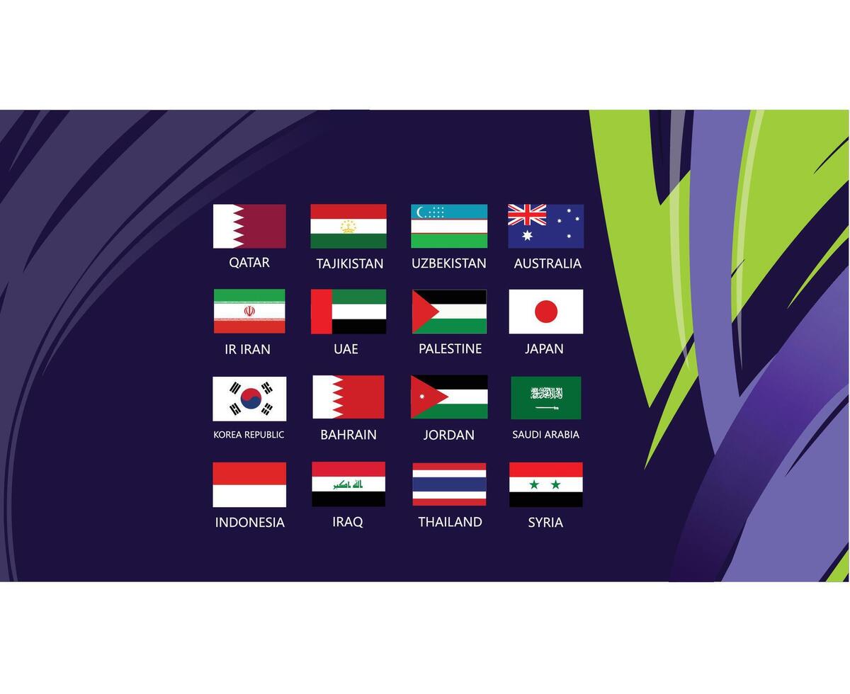 ásia nações 2023 emblemas bandeiras equipes países ásia futebol símbolo logotipo Projeto vetor ilustração