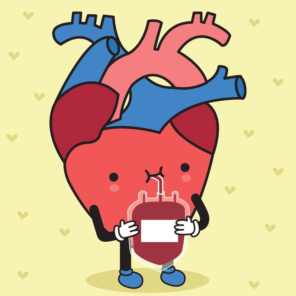 a fisiológico coração amante emoji uma fofa cardiologia personagem amarelo fundo vetor