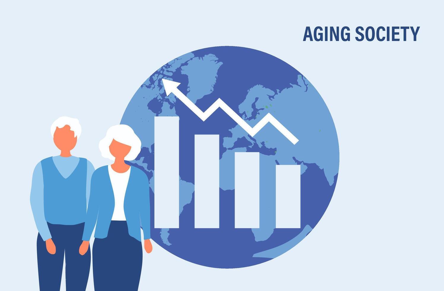 envelhecimento sociedade conceito, mundo população envelhecimento Porque do baixo aniversário. aumentando Senior idosos pessoas vetor