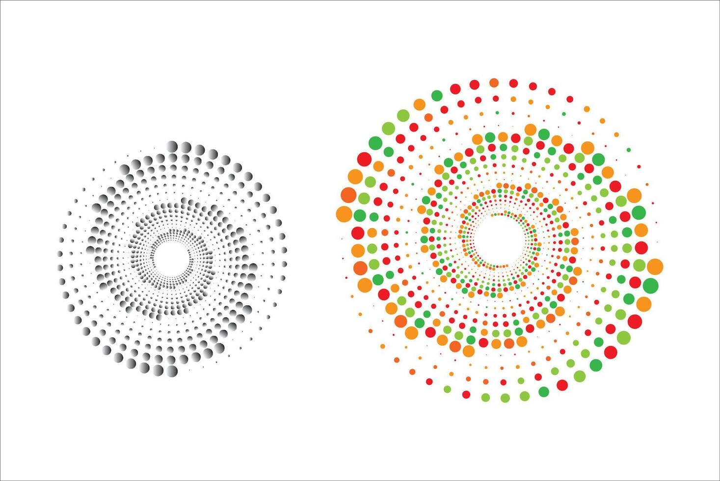 aleatória cor meio-tom pontos dentro espiral. abstrato colori vetor fundo.circular ponto quadro, fronteira para Projeto imprime. geométrico quadros. volta pequeno forma. brilhante cor anel. vetor ilustração