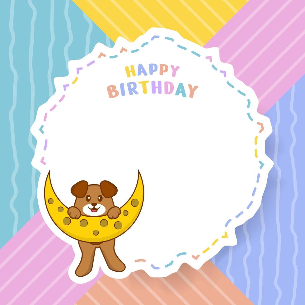 cartão de feliz aniversário com personagem de desenho animado de cachorro bonito. ilustração vetorial vetor