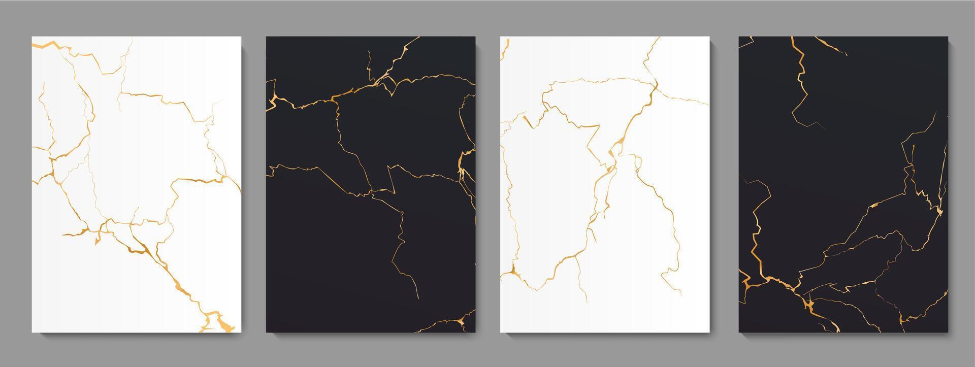 dourado kintsugi rachaduras, branco e Preto chão vetor