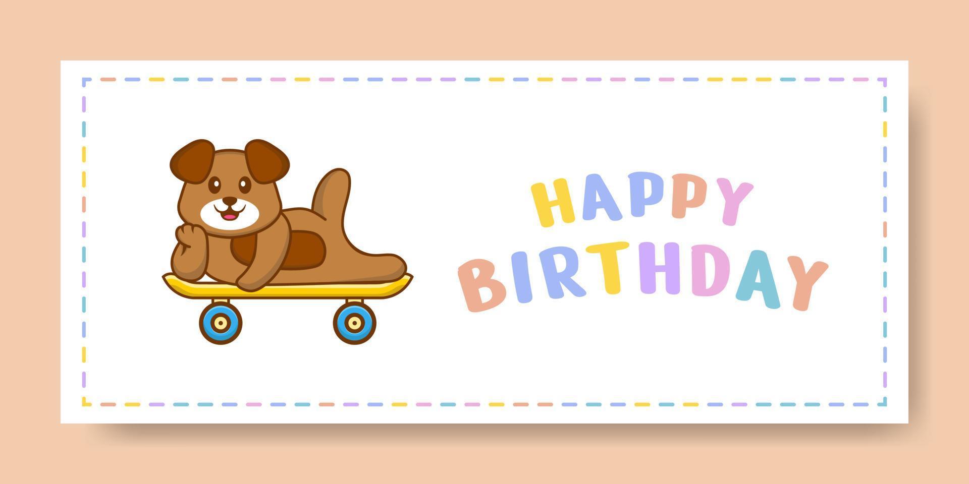 banner de feliz aniversário com personagem de desenho animado de cachorro bonito. ilustração vetorial vetor