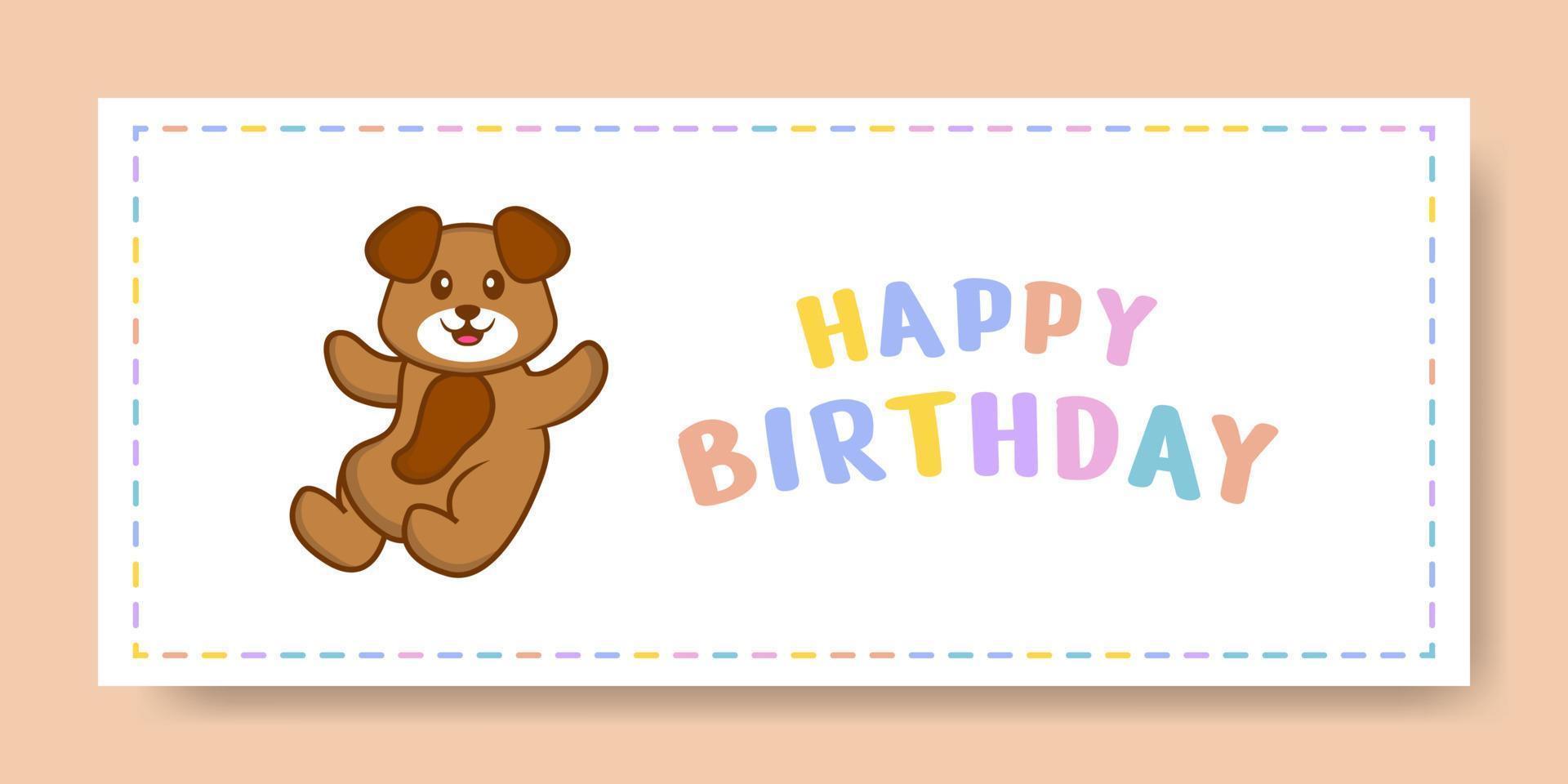 banner de feliz aniversário com personagem de desenho animado de cachorro bonito. ilustração vetorial vetor