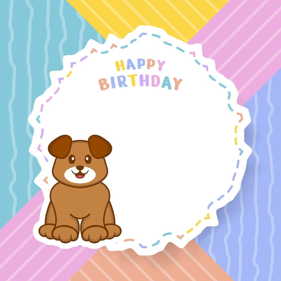 cartão de feliz aniversário com personagem de desenho animado de cachorro bonito. ilustração vetorial vetor