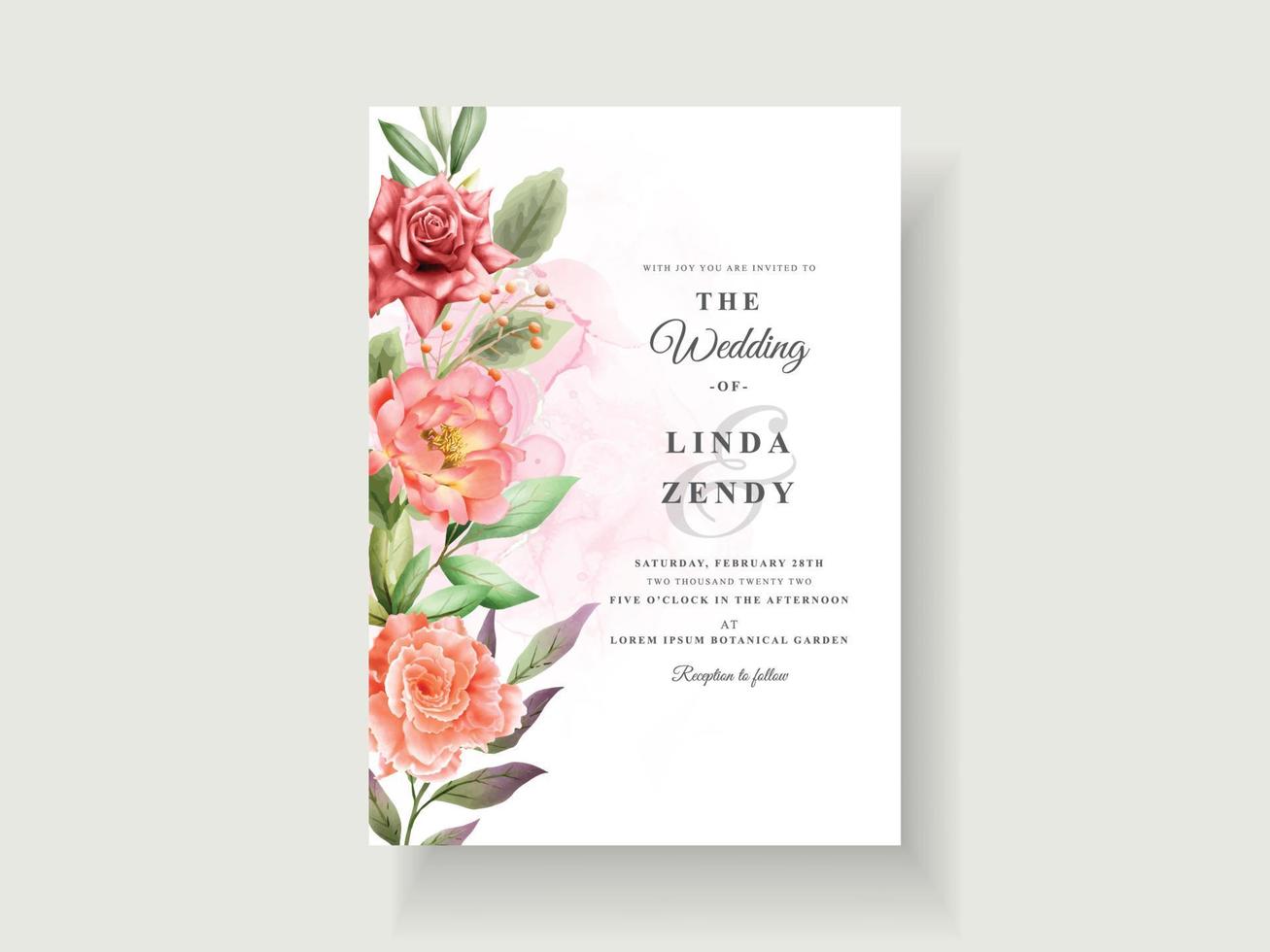 lindo cartão de convite de casamento floral vetor
