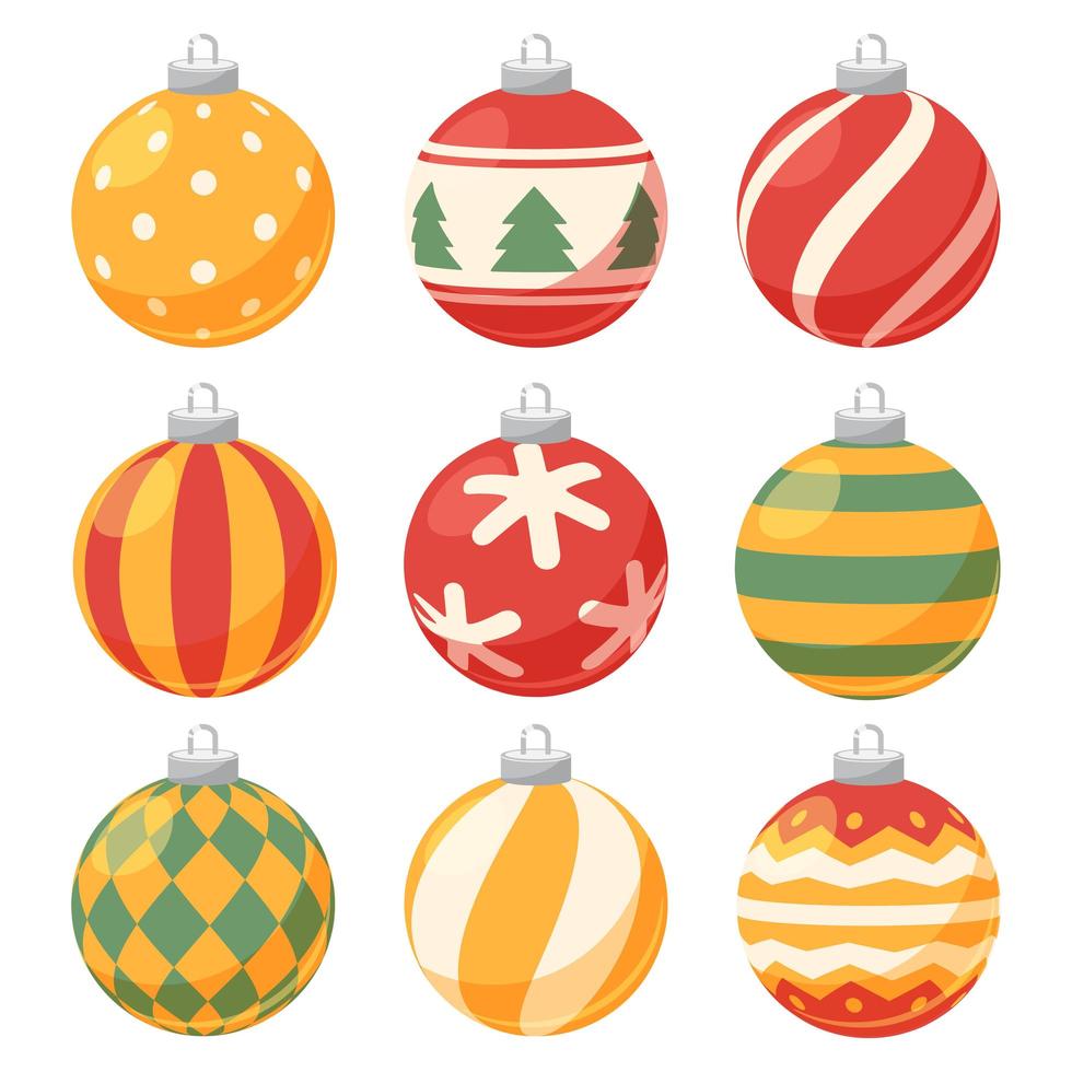 conjunto de nove bolas de decoração de natal diferentes vetor