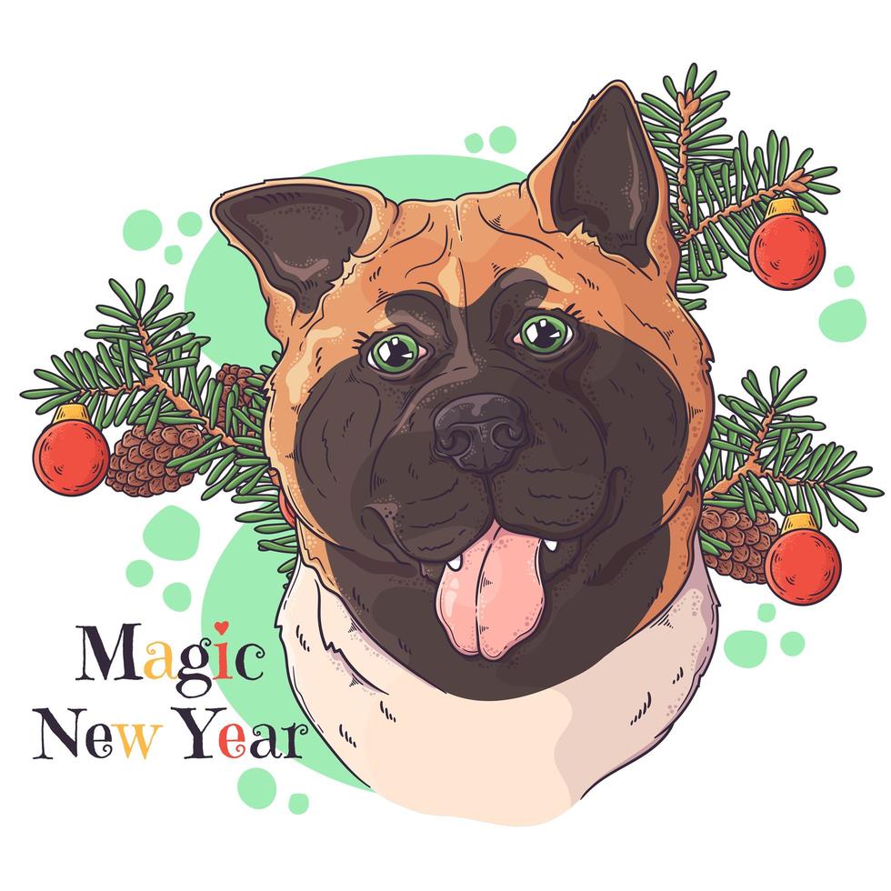 retrato de cachorro desenhado à mão com vetor de acessórios de natal