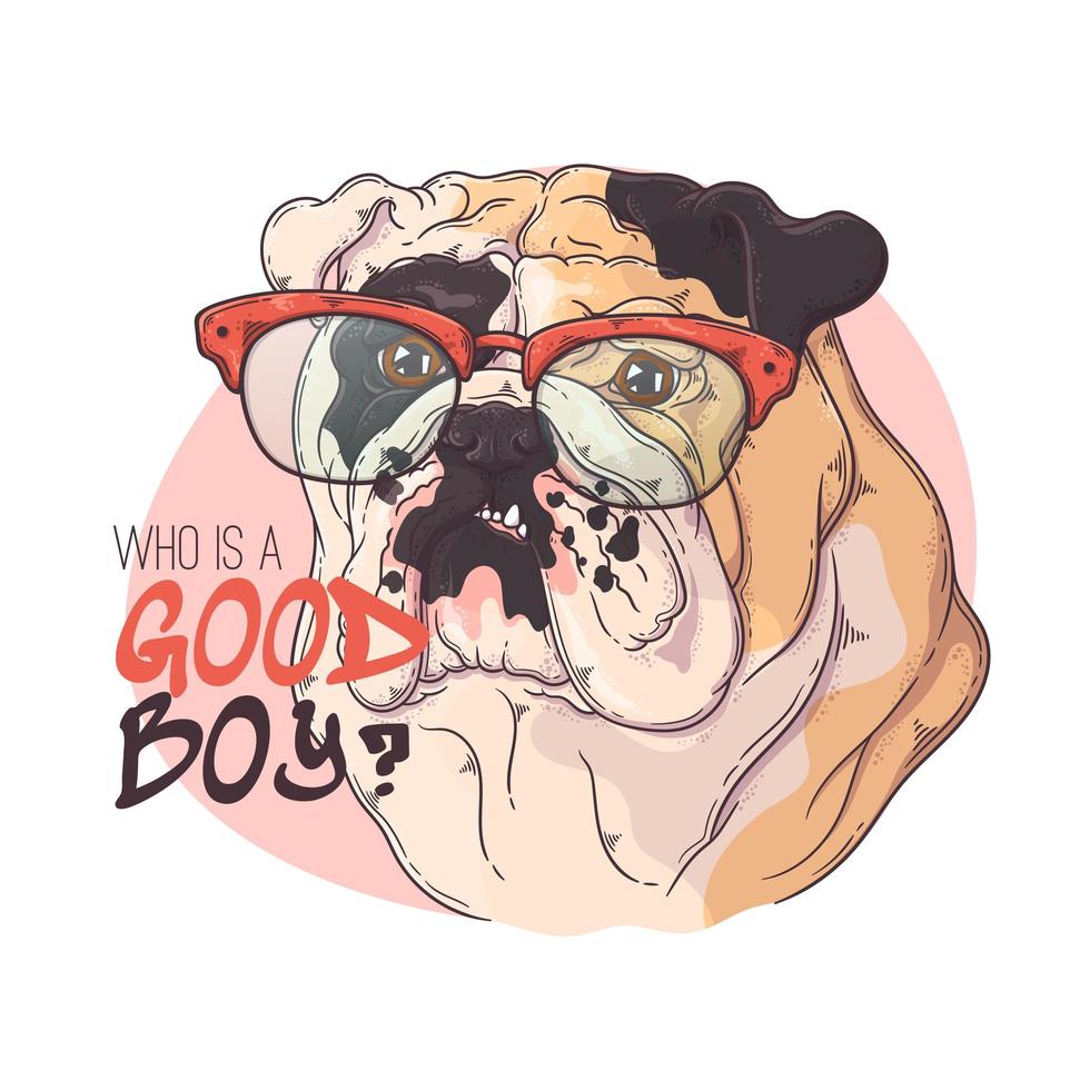 desenhado à mão bulldog retrato com vetor de acessórios. objetos isolados para seu projeto. cada objeto pode ser alterado e movido.