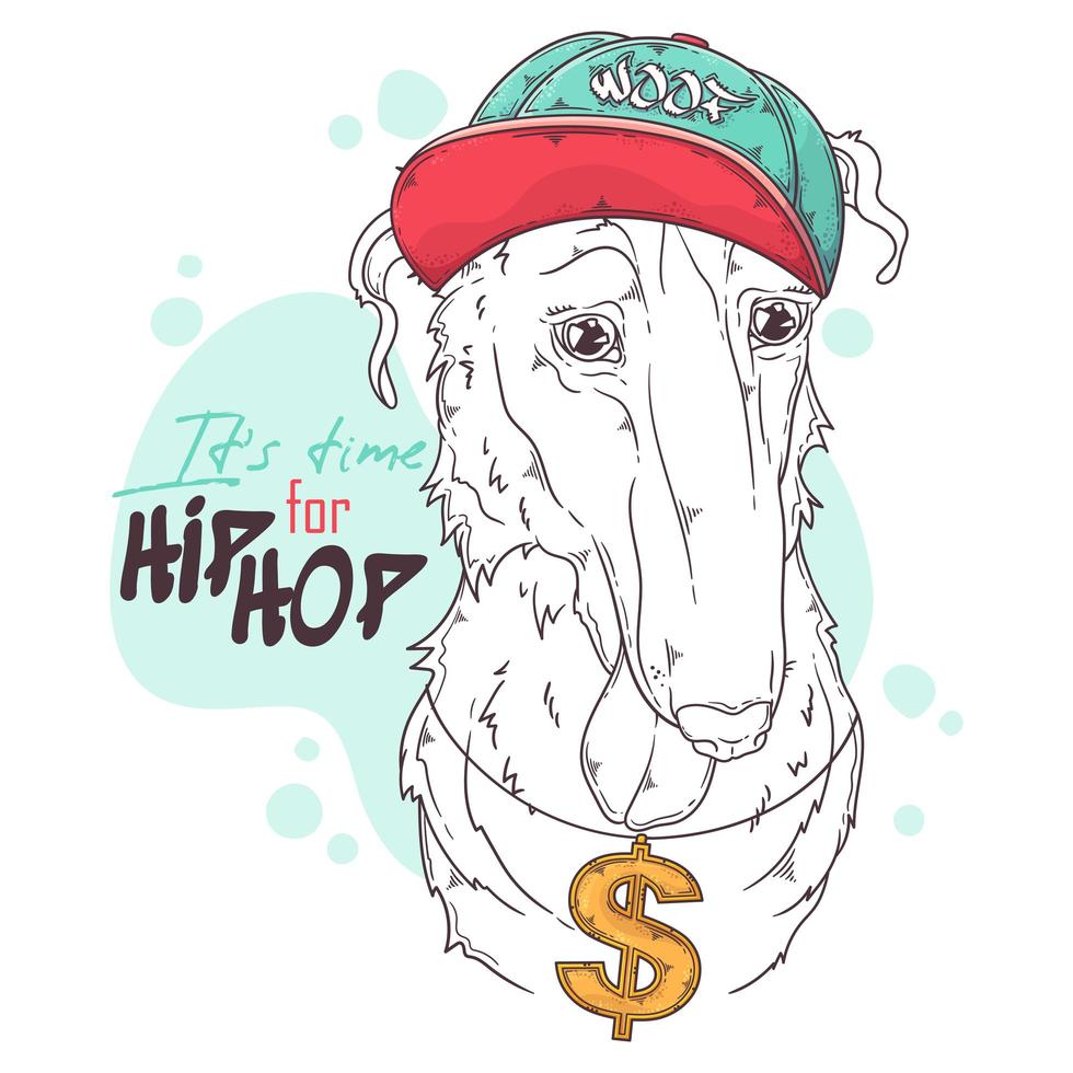 mão desenhada borzoi cão rapper com vetor de acessórios. objetos isolados para seu projeto. cada objeto pode ser alterado e movido.