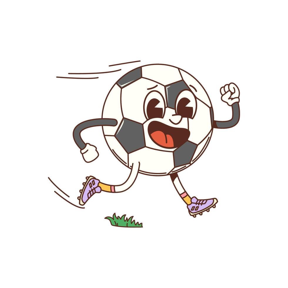 desenho animado groovy futebol bola personagem, hippie estilo vetor