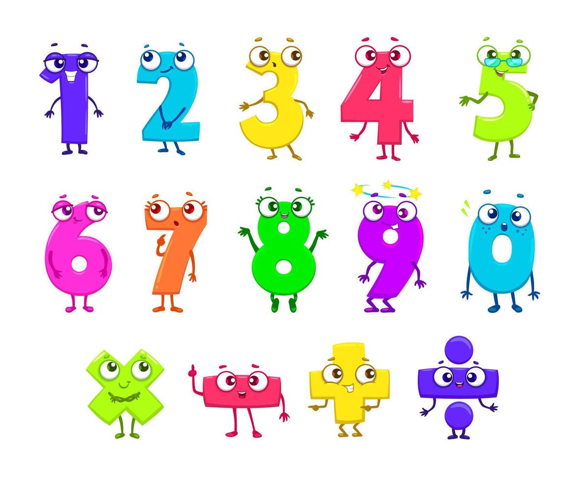 desenho animado engraçado matemática número matemática personagens vetor