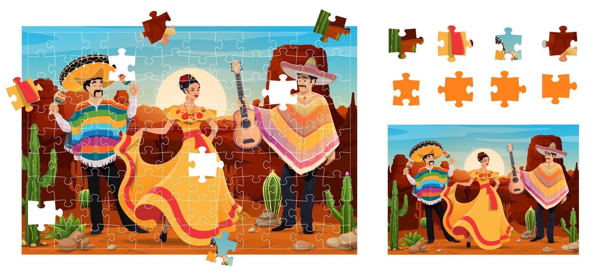 quebra-cabeças enigma jogo, nacional mexicano personagens vetor