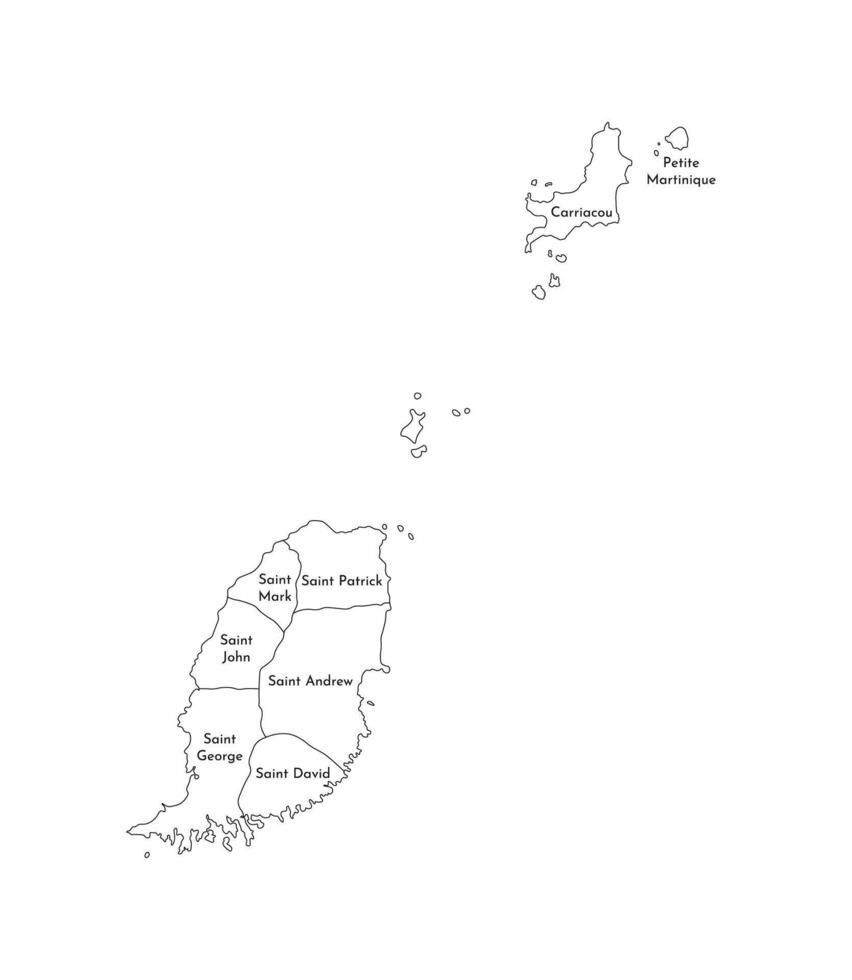 vetor isolado ilustração do simplificado administrativo mapa do granada. fronteiras e nomes do a paróquias, regiões e ilhas com status do dependência. Preto linha silhuetas.