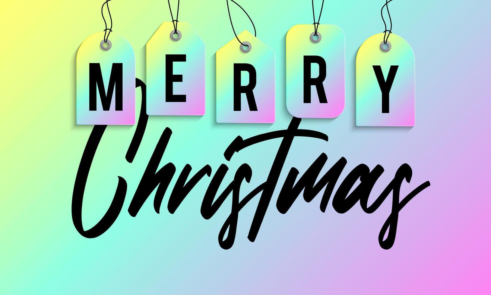 banner de marca de venda de Natal. ilustração em vetor etiqueta holográfica brilhante cor iridescente feliz natal venda.