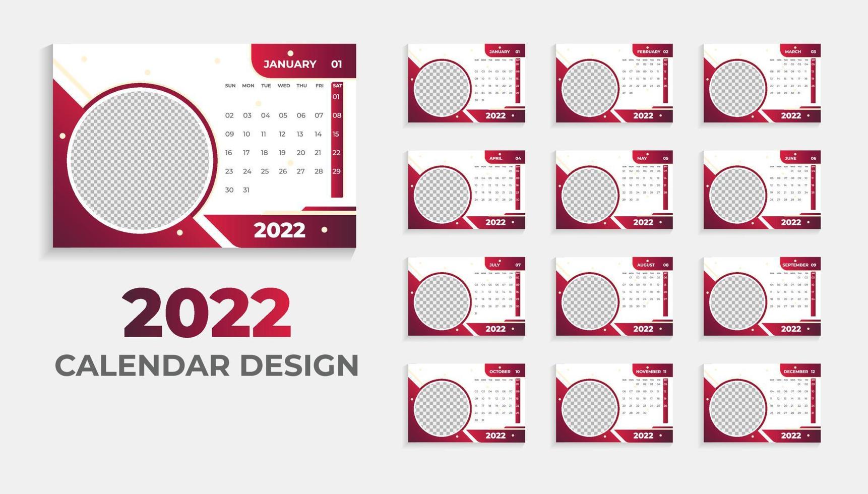 Design de calendário de mesa 2022 e modelo de calendário vetor