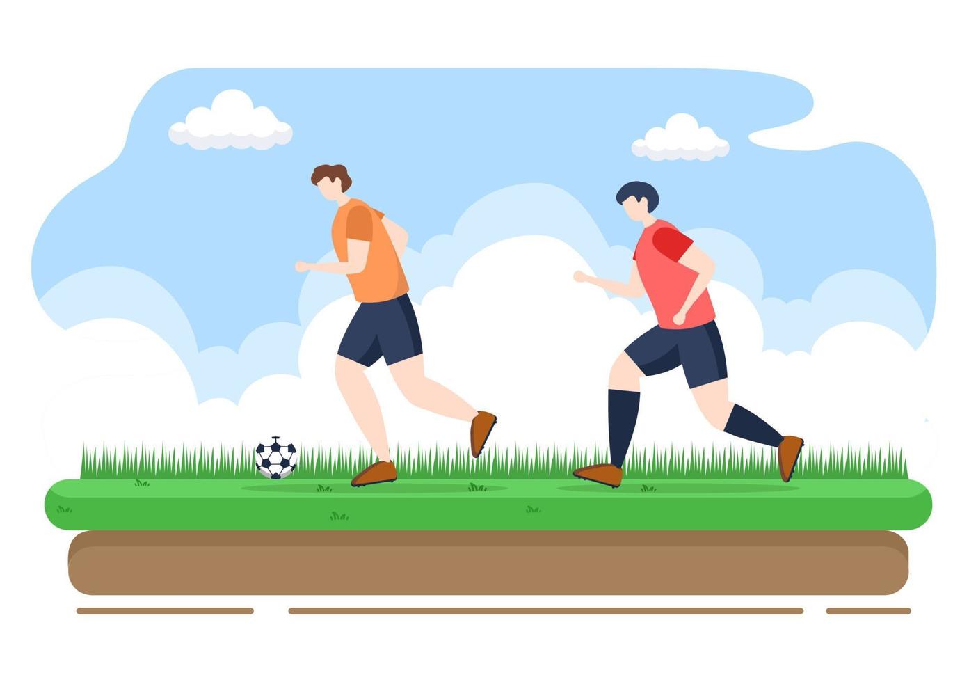 jogar futebol com os meninos jogar futebol usar uniforme esportivo vários movimentos, como chutar, segurar, defender, aparar e atacar em campo. ilustração vetorial vetor