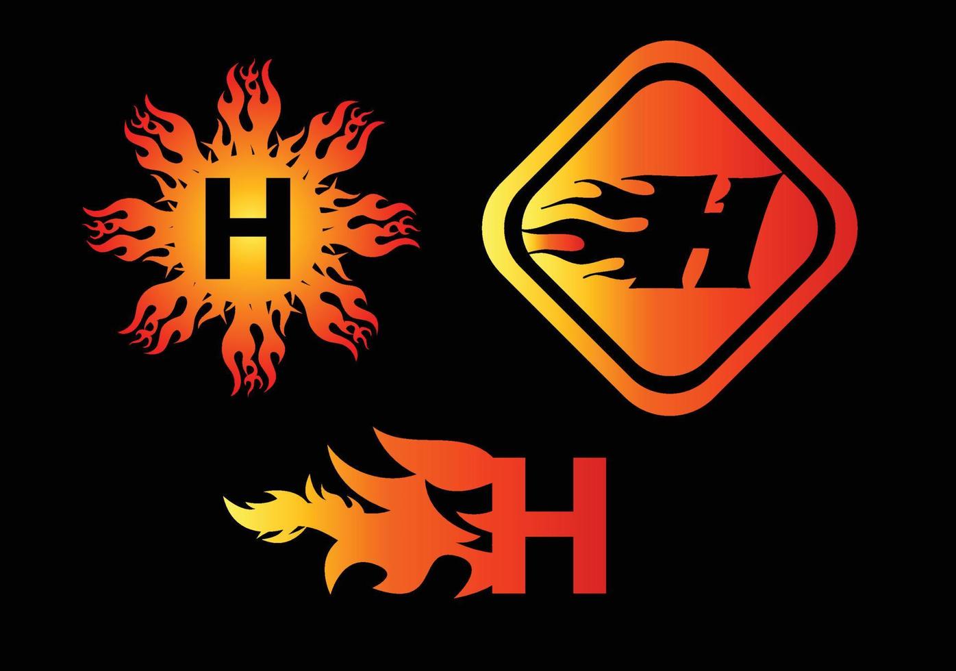 Fire h letter logo e modelo de design de ícone vetor