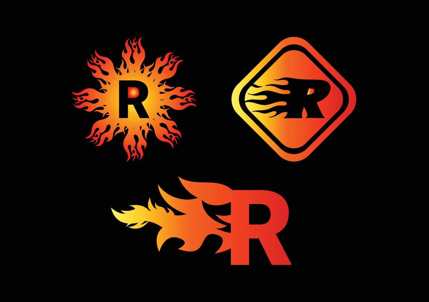 fogo r carta logotipo e modelo de design de ícone vetor