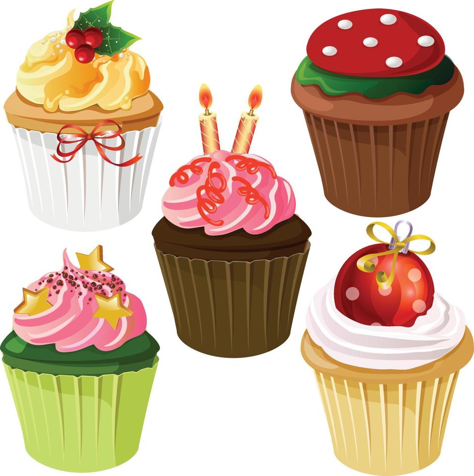 conjunto de ícones de cupcakes de natal vetor
