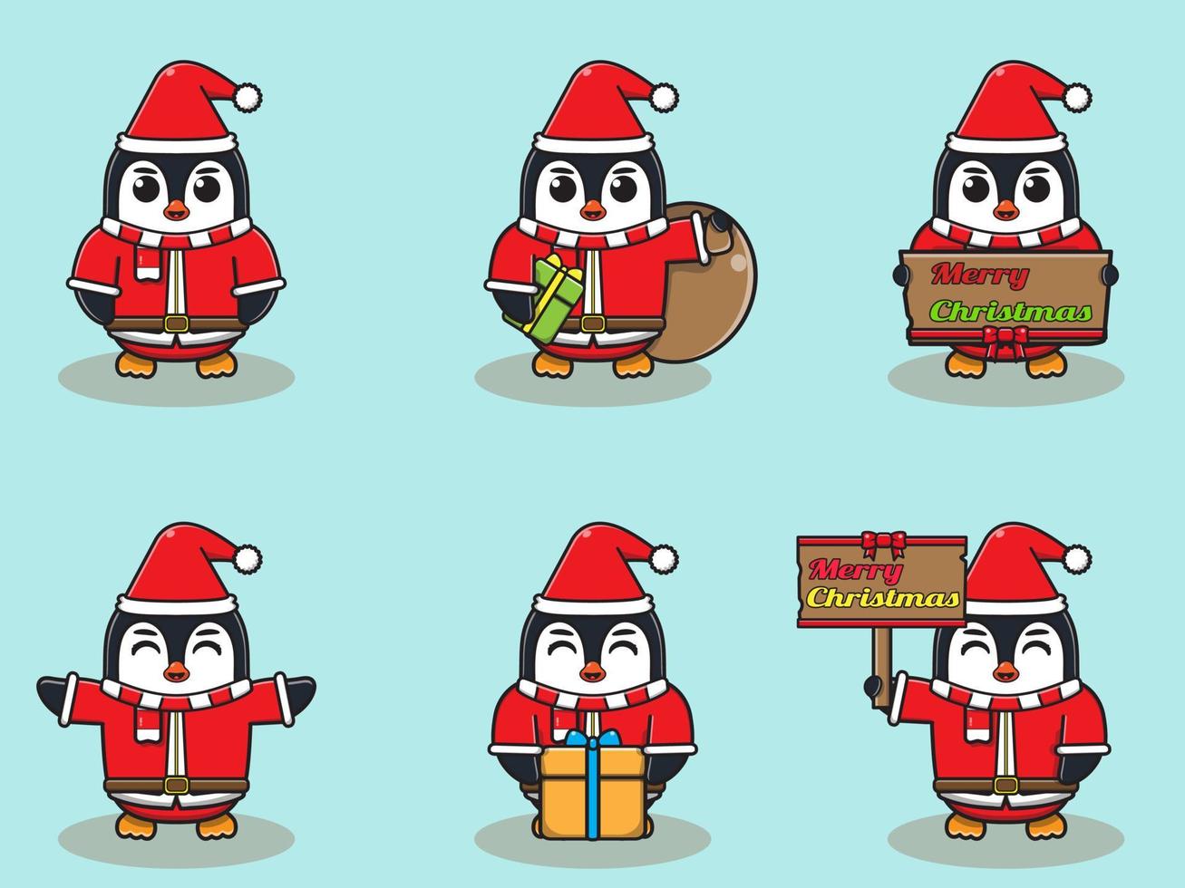 ilustração em vetor de papai noel pinguim fofo