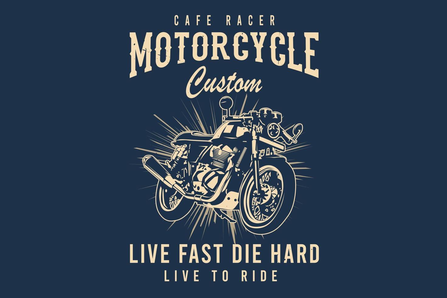 cafe racer motocicleta customizada live fast die hard design de silhueta vetor