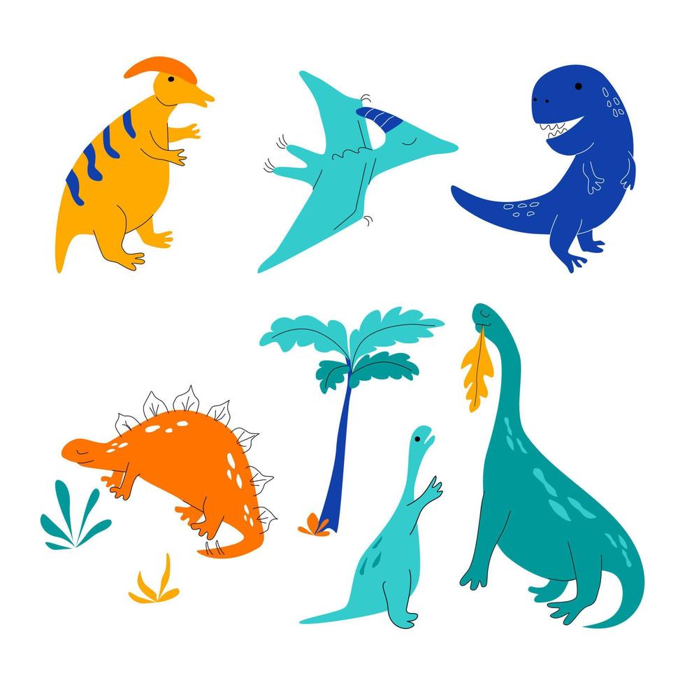 coleção de dinossauros fofos vetor