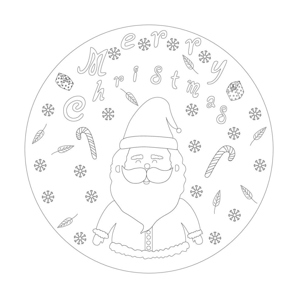 coleção feliz natal com personagens fofinhos em círculos com linhas pretas vetor