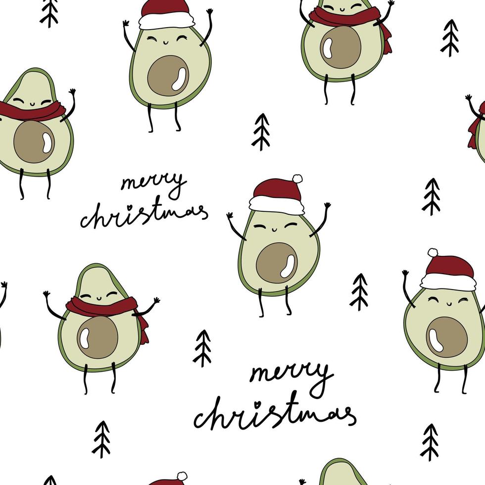 fofo bebê abacate feliz Natal árvores texto branco padrão minimalista. textura de verão, têxteis, papel de parede infantil. vetor