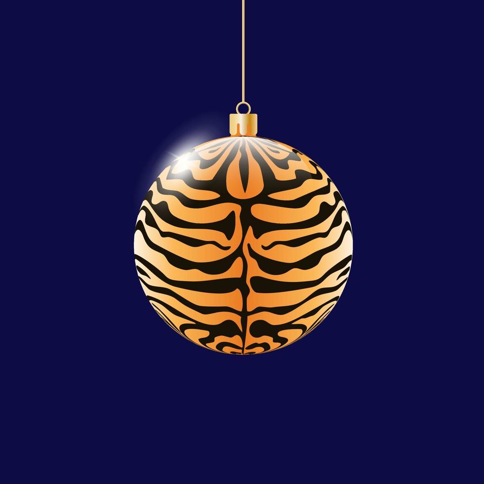 Brinquedo bola de árvore de Natal com estampa animalista de tigre. vetor