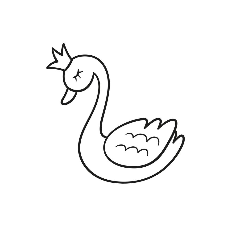 pequena princesa cisne com coroa. ilustração vetorial isolada em estilo doodle vetor